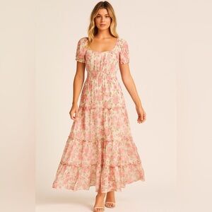 LoveShackFancy, Blushing Rose Puff Sleeve Maxi Dress, Size S | 0902